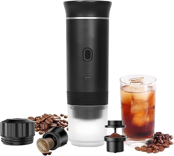 3-in-1 Portable Coffee Maker Self-Heating Espresso Machine USB Rechargeable Travel Coffee Maker Compact for Office Travel Camping - Black