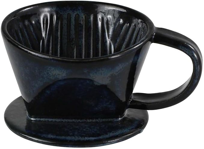 Asayu Japan Ceramic Coffee Pour Over Maker Set in Dark Navy Blue Slow Brewing Paper Filter Holder and Dripper with 3 Holes for Coffee and Tea - Coffee Dripper Cone