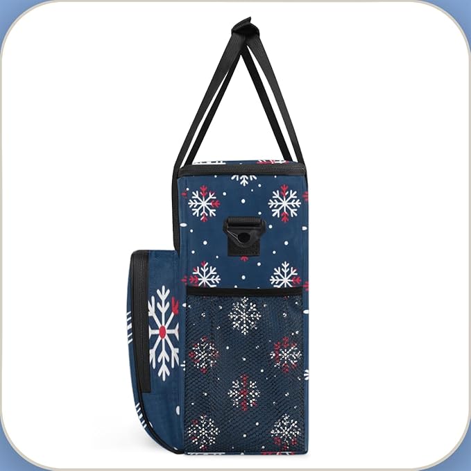 Christmas Snowflakes Coffee Maker Carrying Bag Modern Snowflakes Travel Storage Bag Compatible with K-Mini or K-Mini Plus Single Serve Coffee Brewer Carrying Case with Pockets &amp Shoulder Strap