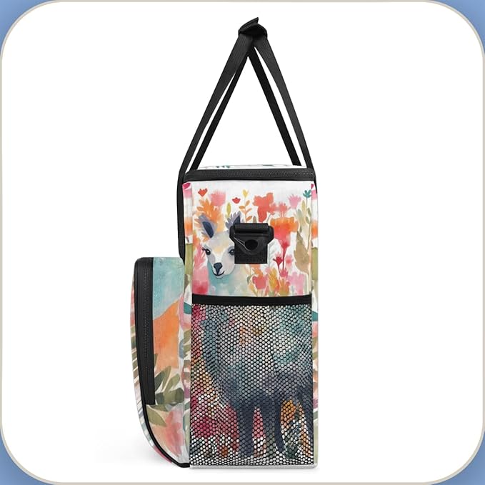Alpaca Flower Coffee Maker Carrying Bag Portable Travel Storage Tote Bag Compatible with K-Mini or K-Mini Plus Single Serve Coffee Brewer Carrying Case with Multiple Pockets &amp Shoulder Strap