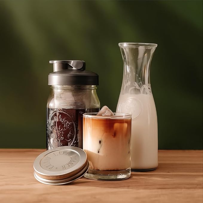 County Line Kitchen Glass Cold Brew Coffee Maker with Lid - Wide Mouth 2 Quart (64 oz) - Heavy Duty Leak Proof - Sun &amp Iced Tea Pitcher Cold Brew Coffee Breast Milk Storage Water - Gray