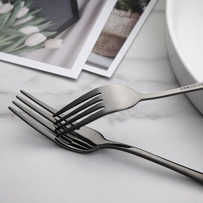 VANDBAO Black Flatware Cutlery Silverware Set 20 Pieces Stainless Steel Colorful Utensils Tableware Set Service for 4 Include Knife/Fork/Spoon Reusable Mirror Polished Dishwasher Safe