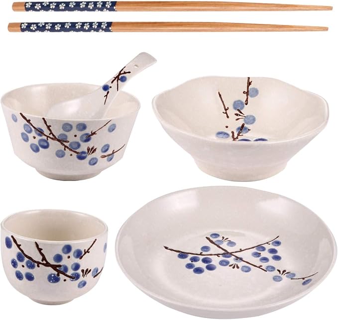 Hemoton Japanese Ceramic Dinnerware Set 6-Piece Asian Tableware Plates for Home Dining Kitchen 7.3 Inch Square Blue Dishware Set