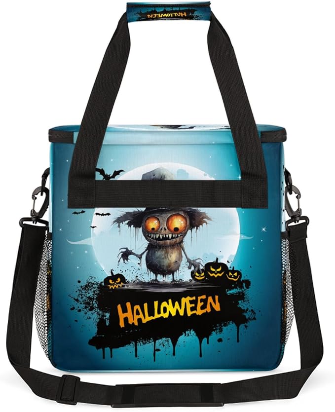 Halloween Monster Pumpkin Bat Coffee Maker Carring Bag Travel Carrying Storage Tote Bag Compatible with Keurig K-Mini or K-Mini Plus Portable Single Serve Coffee Brewer Case with Pockets