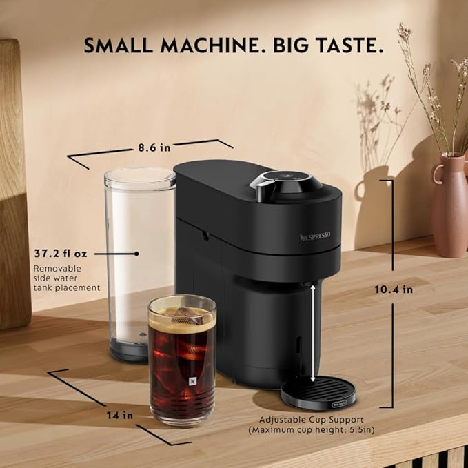 Nespresso Vertuo Pop+ Coffee and Espresso Maker by De'Longhi Black Matte with Dark Chrome