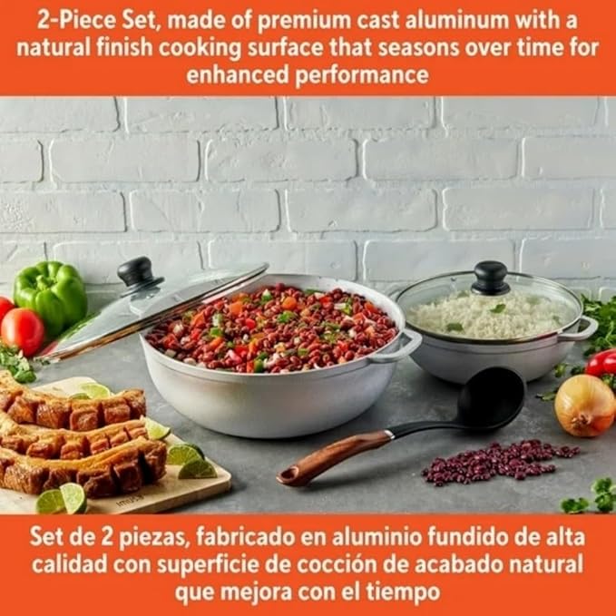 Caldero 2-Piece Set with Glass Lid - 22cm and 30cm Size Ideal for Stews Soups and Rice Dishes - Durable and Versatile Cookware for Everyday Use