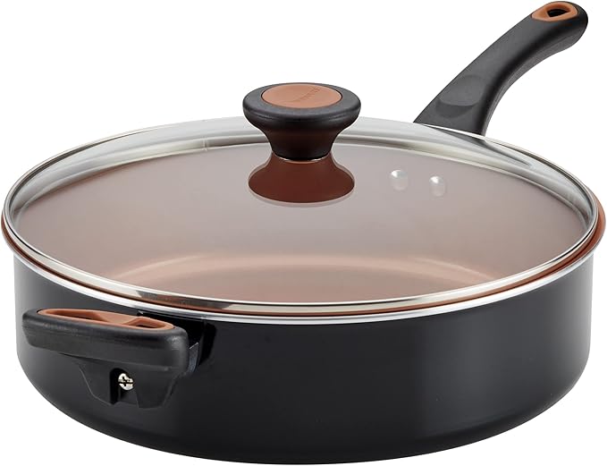 Farberware Glide Ceramic Nonstick Saute Pan / Frying Pan / Fry Pan with Lid and Helper Handle - 4 Quart Black