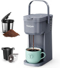 Single Serve One Cup Coffee Maker for K Cups and Grounds Mini Coffee Maker with Portable Handle 6 to 12 Oz Brew Size for Travel Camping Office RV and Dorm 120V Cool Gray