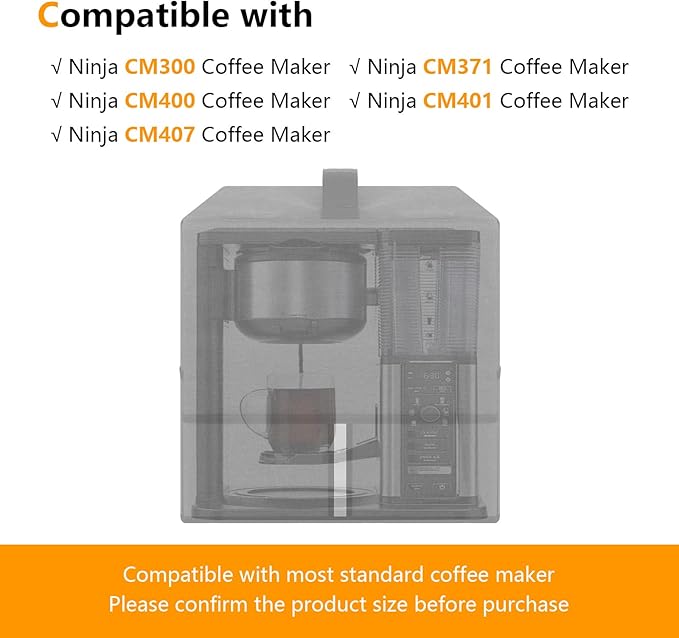 Heavy-Duty Elastic Oxford Dust Cover for Ninja CM300 CM371 CM400 CM401 CM407 Coffee Makers with Pearl Cotton Protective Liner &amp Storage Bag 12.6x9.5x15 Dark Grey