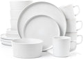 Lorren Home Trends White Stoneware Dinnerware Set 16 Piece Service for 4 Microwave and Dishwasher Safe