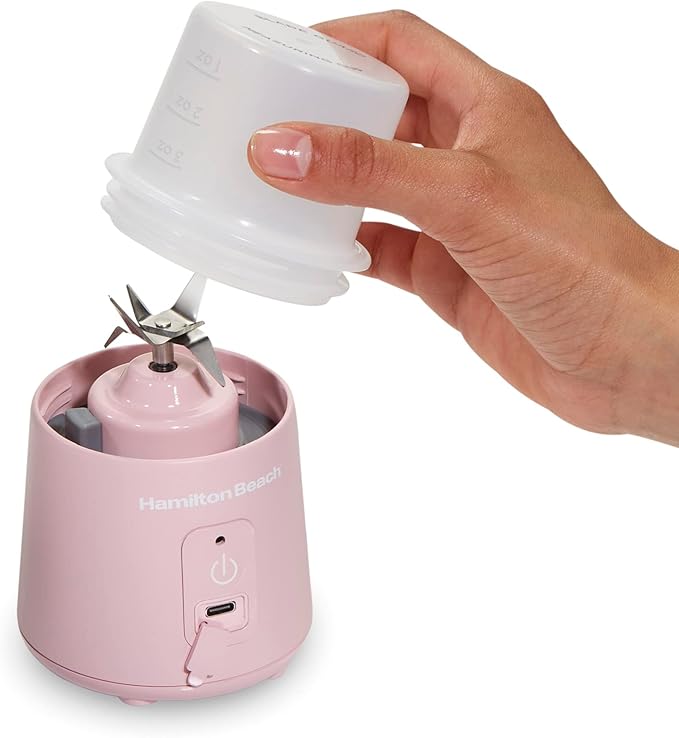 Hamilton Beach Mini Cordless Portable Personal Blender for Shakes and Smoothies USB Rechargeable 16 oz. Jar with Leakproof Travel Lid 6 Stainless Steel Blades Pink (51181)