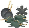 12-Piece Ceramic Nonstick Cookware Set Pots and Pans with Strainer Lids (Thyme Green)