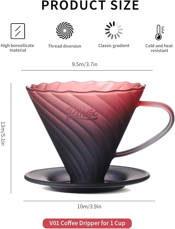 Bincoo Coffee Dripper V01Resuable Pour Over Coffee Maker With Handle-Single Coffee Filter Cone Drip Holder Slow Brewing Accessories for Home Cafe Restaurants (Blackberries)