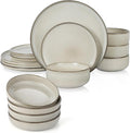 E-far Dinnerware Sets for 4 16-Piece Stoneware Plates and Bowls Set Reactive Glaze Dishes Dinning Ware Set Chip &amp Scratch Resistant Microwave &amp Dishwasher Safe - Sandy Beige