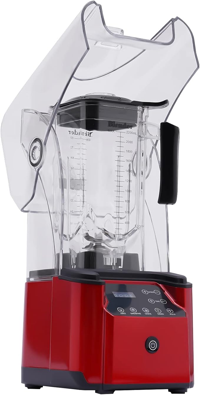 2.2L Commercial Blender Quiet Strong Smoothie Machine With Shield for Frozen Drinks Ice-cream 2200W Red