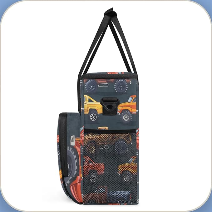 Trucks Theme Coffee Maker Travel Bag for Keurig K-Mini/K-Mini Plus Insulated Waterproof Tote with Pockets for K-Cup Portable Single-Serve Brewer Case
