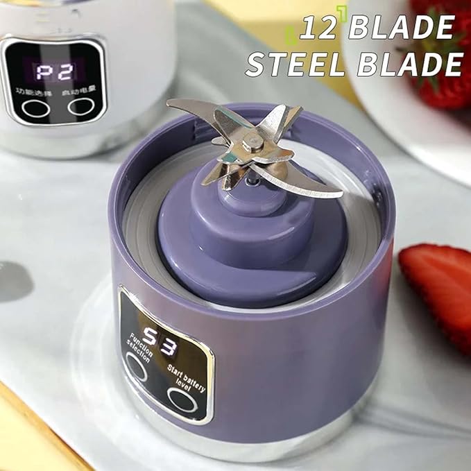 Digital Multimode Juicer Blender 450ml Portable Blender Personal Electric-Smart LED Display Juicer3 Speed12-Blade Fresh Juice Bottle USB Rechargeable for Shakes and SmoothiesFruit Juice (White)