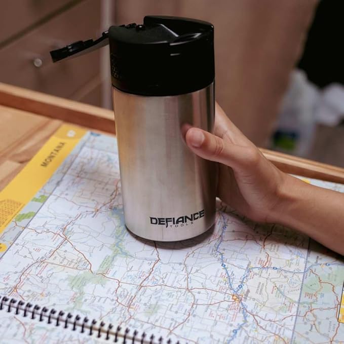 Defiance Tools Travel French Press Mug Portable Coffee Maker Double Insulated Coffee and Tea Press Makes 2 Cups Stainless Steel