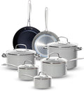 Nuwave Healthy G11-Pots and Pans Set Non Stick 9H Near-Diamond Hardness Scratch-Resistant Works on All Stovetops PFAS Free with Frying Pans Saucepans &amp Glass Lids Stay-Cool Handles Cool Gra