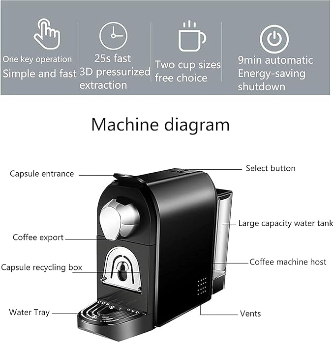Automatic Capsule Coffee Machine Pump Pressure Coffee Maker For Espresso Large Capacity Water Tank 25s Fast Brewing Simple Operation