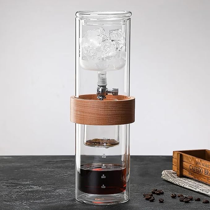 Ice Drip Coffee PotCold Brew Coffee MachineCold Drip Coffee Cold Brew Drip Tower500ML/17oz Double Glass Cold Brew Iced Coffee BrewerKitchen Bar Drip Pot Ice Cold Drinking Pot