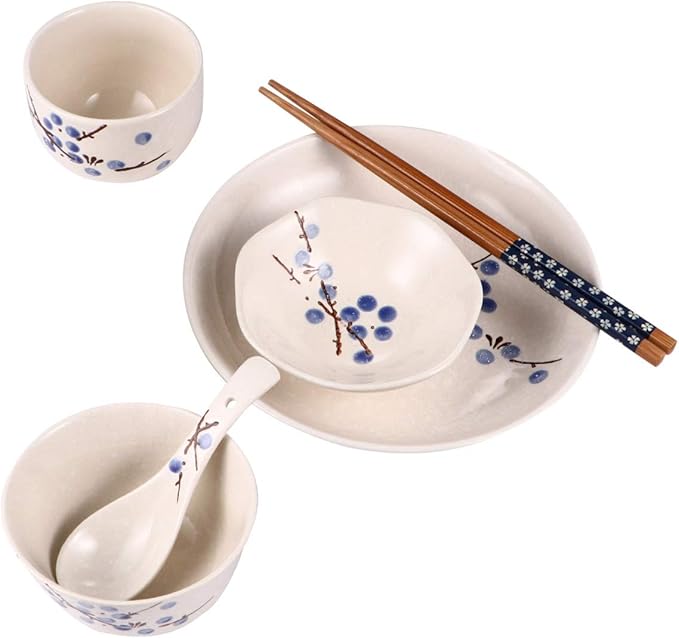 Hemoton Japanese Ceramic Dinnerware Set 6-Piece Asian Tableware Plates for Home Dining Kitchen 7.3 Inch Square Blue Dishware Set