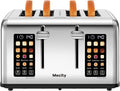 Mecity 4 Slice Toaster with Touch Screen Control 4 Wide Slots Stainless Steel Smart Bread Toaster for Bagels Muffins Waffles Dual Control Panel Timer Defrost Reheat 120V 1650W
