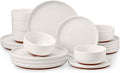 E-far 18-Piece Stoneware Dinnerware Sets Plates and Bowls Sets for 6 Ceramic Dishware Dishes Set with Terracotta Base Chip &amp Scratch Resistant Microwave &amp Dishwasher Safe Speckled White