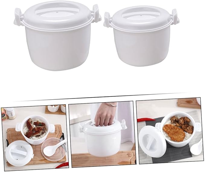 ABOOFAN 2pcs Microwave Rice Cooker Steamer Set Multi-functional Food Container for of Rice Veggies and More Thickened Insulation for Freshness and Flavor
