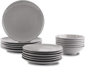 Amazon Basics 18-Piece Stoneware Dinnerware Set Service for 6 Microwave and Dishwasher Safe Plates and Bowls for Everyday Use Smokey Grey