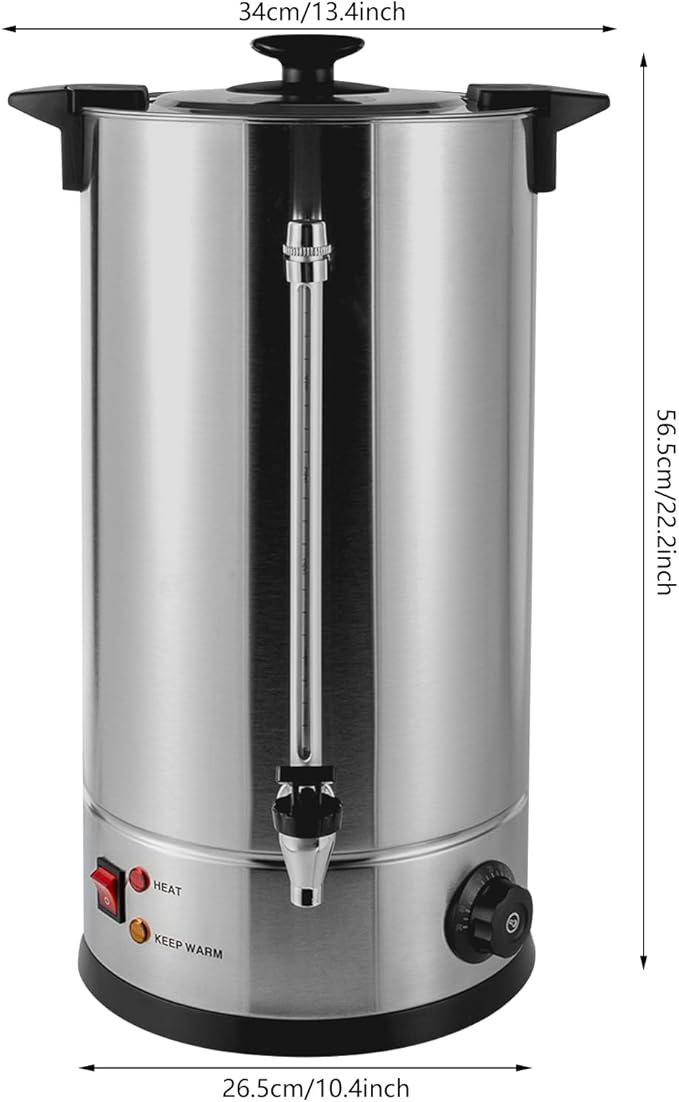 Stainless Steel Commercial Coffee Urn 150-Cup 25L Percolator Coffee Maker Hot Water Urn - Quick Brew Double-Wall Insulation Keep-Warm Function for Events Catering (25L/6.6gal)