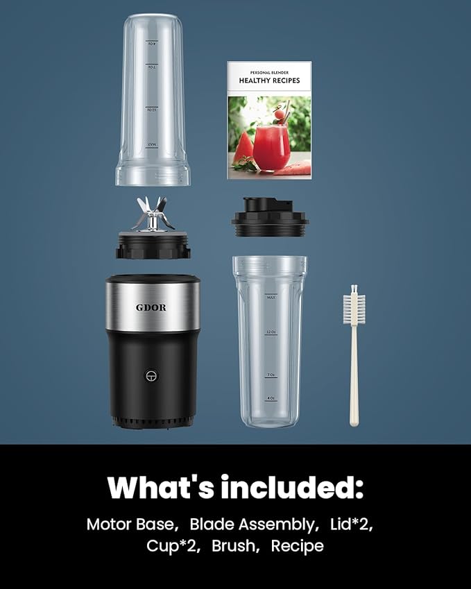 GDOR Blender for Smoothies 900W Personal Blender with 2 * 24Oz BPA-Free To-Go Cups For Smoothies Milkshakesand JuicesHealthy RecipeBlack