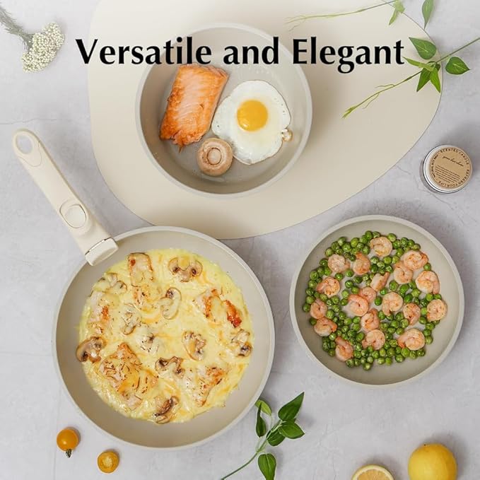 Frying Pots and Pans Set Nonstick Cookware Set with Removable Handles Induction Rv Kitchen Set with Removable HandlesWhiteThreePiece Set-5pcs-Three-piece Set