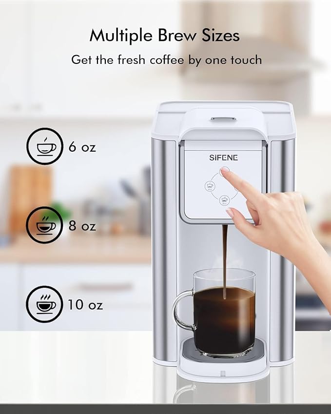 Single Serve Coffee Maker 3-in-1 Pod Ground Coffee &amp Loose Leaf Tea Brewer Fast Brew White Coffee Machine with 1.5L Water Tank Compact One Cup Coffee Maker for Home Office Travel