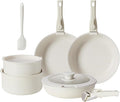 NEWBULIG 12-Piece Pots and Pans Set Nonstick Cookware Set with Detachable Handle Non toxic Induction Kitchen Cooking Set with Frying Pans Set Dishwasher ＆ Oven Safe RV Friendly Beige