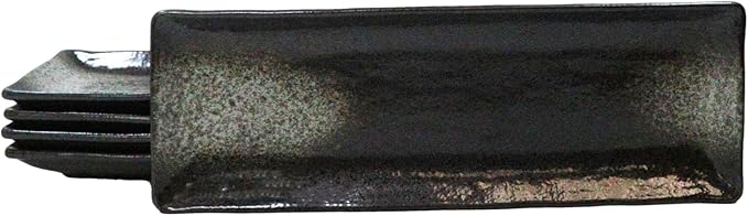 Ebros Gift Artistic Charcoal Grey Tone Hakumu Collection Dinnerware Serveware Kitchenware Set Asian Japanese Restaurant Supply (Pack Of 5 Rectangular Serving Platter 14 L)
