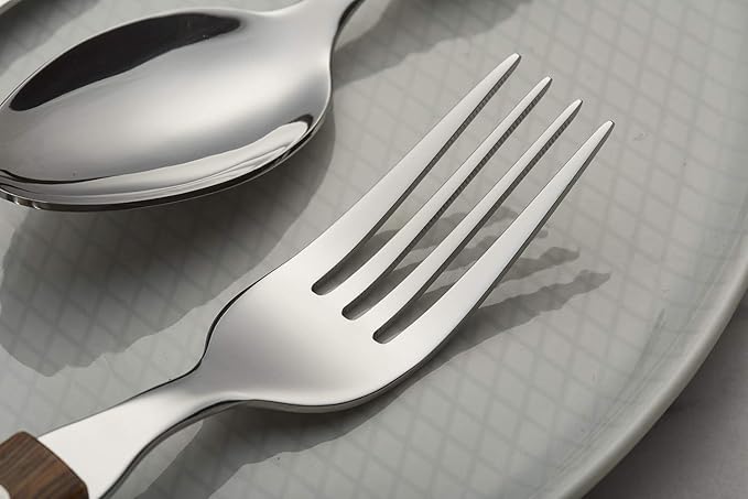 ANNOVA 20 Piece Silverware Set Service for 4 Stainless Steel Retro/Rivet Walnut Wood Tableware Kitchen Flatware Set Utensils Includes Dinner Knives Forks Spoons Salad Forks &amp Dessert Spoons