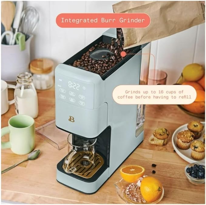 Single Serve Coffee Maker with Built-In Burr Grinder 6 Cup Sizes 3 Strengths and 64oz Reservoir for Custom Brewing (Hydrangea)