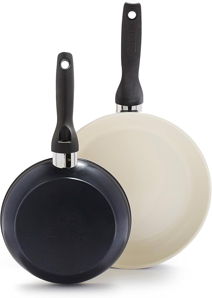 GreenPan Rio 8 and 10 Frying Pan Skillet Set PFAS-Free Healthy Ceramic Nonstick Cookware Stay-Cool Bakelite Handles Dishwasher Safe Easy Clean Durable Performance Black