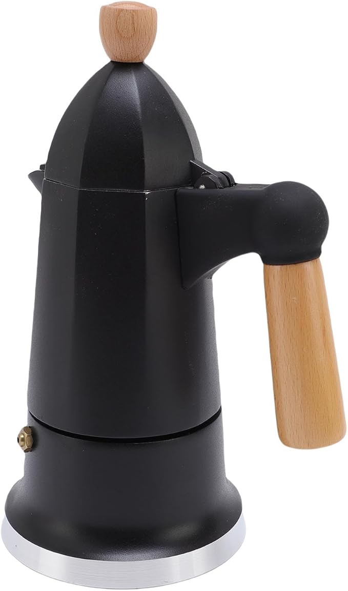 FILFEEL Elegant 3-Cup Stovetop Coffee Maker with Wooden Handle Aluminum Percolator Pot for Home (Black)