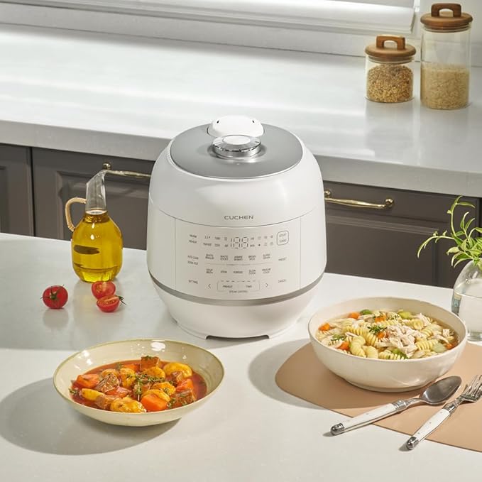 Cuchen IH Pressure Rice Cooker 6 Cup - 2.1 Bar Ultra High-Pressure Cooker for Multi-Grain &amp White Rice - 316Ti Stainless Steel Inner Pot Induction Heating Made in Korea White CRT-RPD0610IEWUS