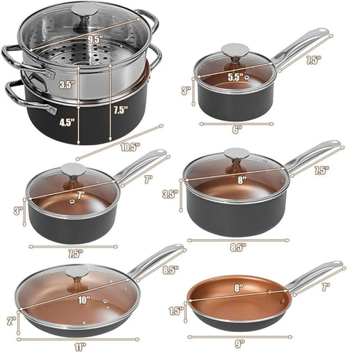 12 Piece Cookware Set Nonstick Wok Cooking Pot Cover Cooker Gas Wok Pan Frying Pan Kitchenware