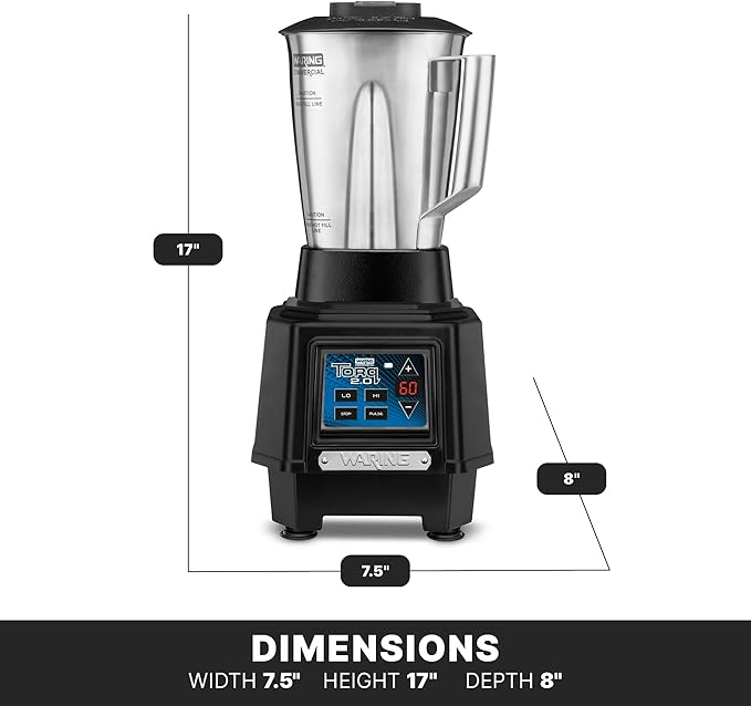 Waring Commercial TBB160S4 TORQ 2 Horsepower Blender Electronic Keypad with 60-Second Countdown Timer and a 48 oz. Stainless Steel Container 120V 5-15 Phase Plug