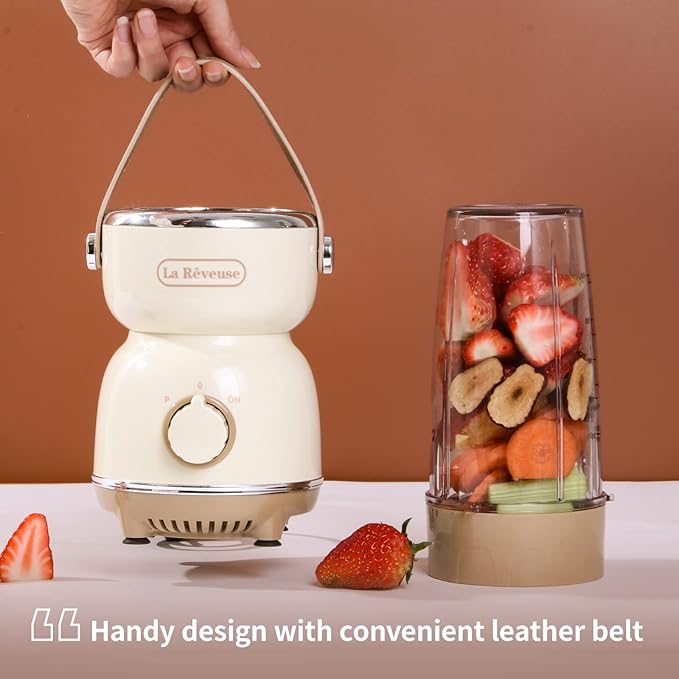 La Reveuse Personal Size Blender 300 Watts for Shakes Smoothies Seasonings Sauces with 17 oz Cup / 10 oz MugRetro Style