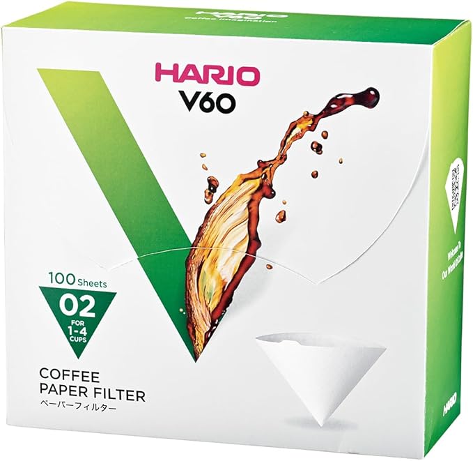 Hario V60 Ceramic Coffee Dripper Pour Over Cone Coffee Maker Size 02 White &amp V60 Paper Coffee Filters Single Use Pour Over Cone Filters Size 02 White Boxed 100 count