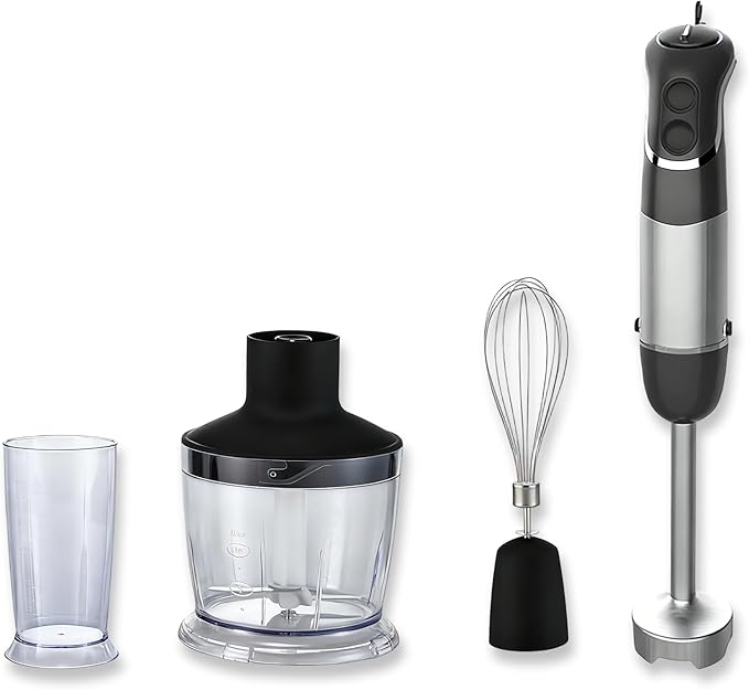 Megawise HB-2035 5-in-1 Immersion Hand Blender 800W Ultra-Powerful Stick Blender with Variable Speed &amp Turbo Stainless Steel Shaft Includes Whisk Frother Chopper Bowl &amp 600ml Beaker