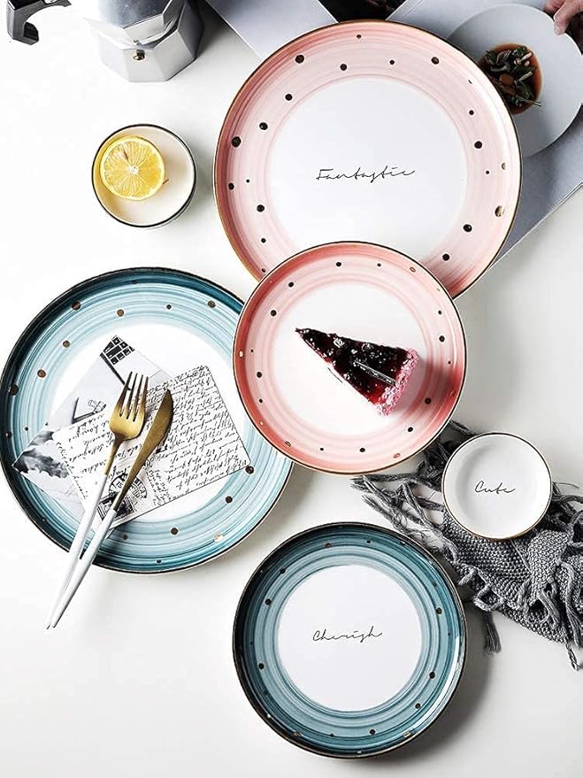 Porcelain Dinnerware Set - Dining Dishes Set Modern Luxurious Dinnerware Sets 48 Pcs Colorful Plates &amp Bowls Set Service For 8 Unbreakable Dishwasher Safe