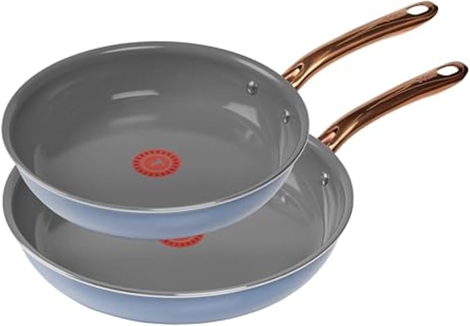 T-Fal Preserve Ceramic Nonstick Frying Pan 2-Pc Set 8.5 &amp 11 Oven Broiler Safe up to 350°F Cookware InoCeram Glide Technology Frying Pan Skillet Pots &amp Pans Blue