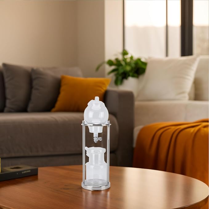 Ymiko Ice Cold Brew Dripper Coffee Maker Premium Stainless Steel Glass 5 to 8 Cup 600ml Cold Brew Tower for Home Office Silver Portable Cold Brew Coffee Machine