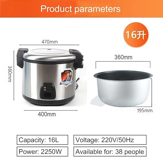 Rice Cooker16L Large CapacityWarmer with Nonstick Inner PotOne-Touch Operationfor Large Household